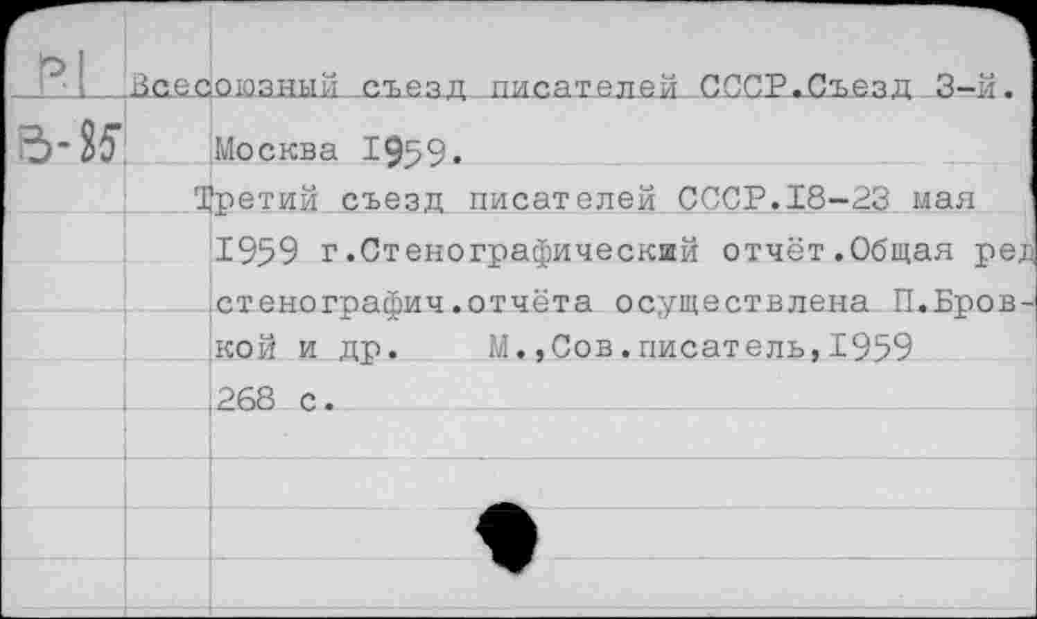 ﻿23.1 апедоюзный йъйая пиг.ятзняй ЛССР.Лъеяд 3-й.
&- 25: Москва 1959.
Третий съезд писателей СССР.18-23 мая 1959 г.Стенографический отчёт.Общая рел стенографии.отчёта осуществлена П.Бровкой и др.	М.,Сов.писатель,1959
268 с.